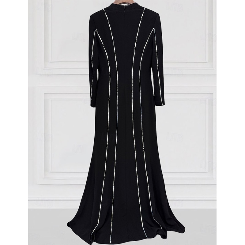 Tuxedo Dress Sheath Formal Evening Party Elegant Glittering Celebrity Style Long Sleeve Floor Length V Neck3