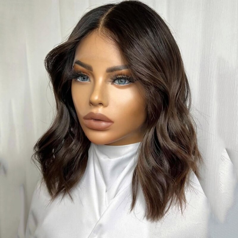 Unprocessed Virgin Hair 5x5 Closure 13x4 Lace Front Wig Short Bob Brazilian Hair Wavy Auburn Wig 130% 150% Density Ombre Hair 100% Virgin Glueless Pre-Plucked For Women Short Human Hair Lace Wig4