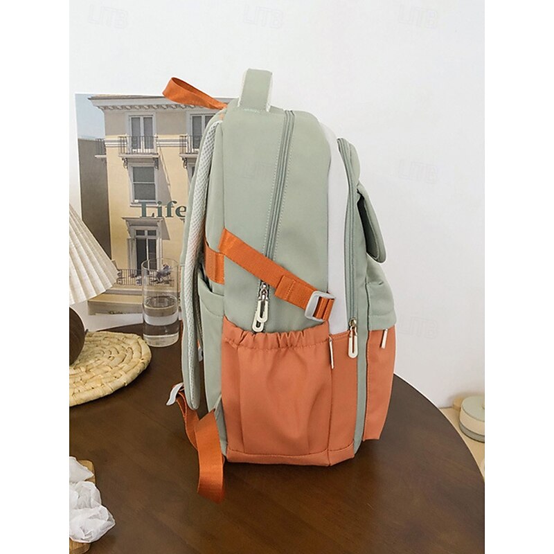 Women's Color Block School Backpack with Tennis Tag – Spacious Lightweight Bag for Teen Girls, School and Outdoor Use4