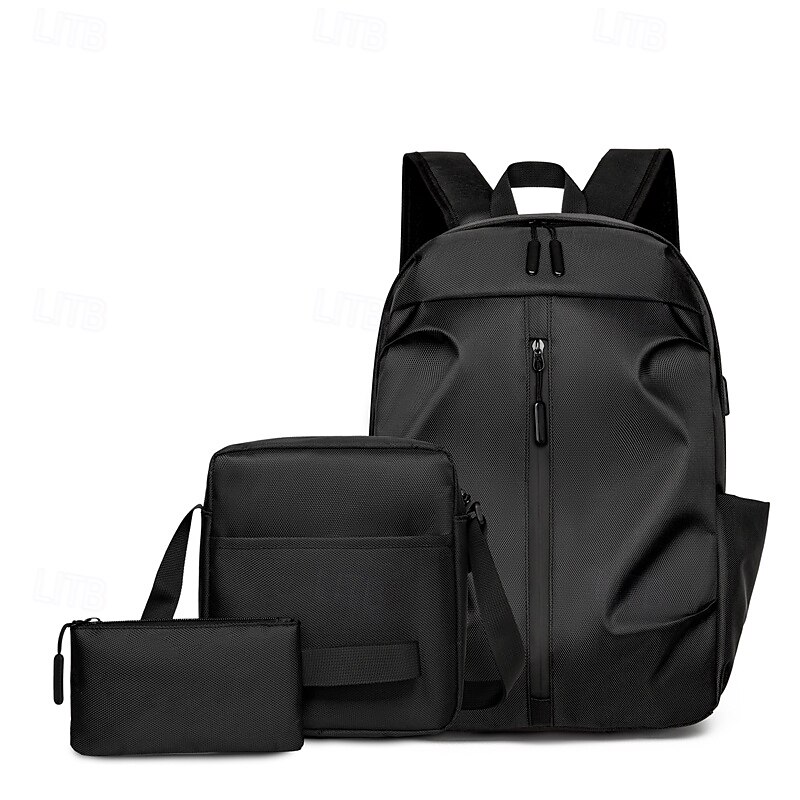 Men's 3-Piece Black Backpack Set – Waterproof School Bag with Shoulder Bag & Pouch for College, Work & Travel