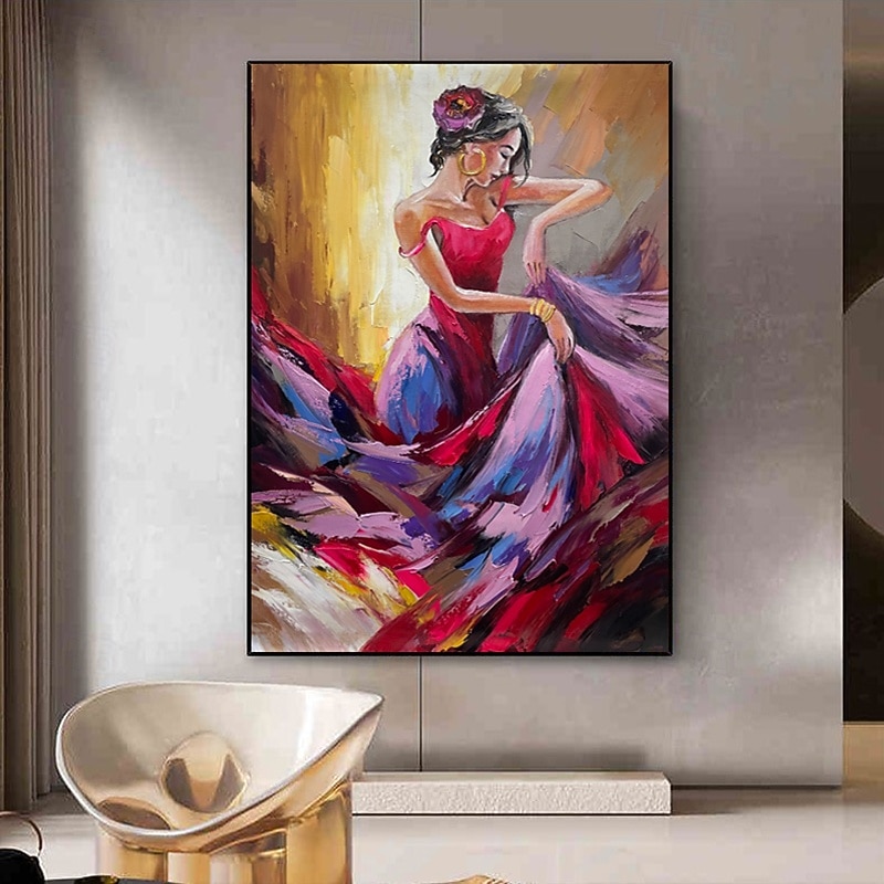 Handmade Oil Painting Canvas Wall Art Decoration Abstract Figure Dancing Girl for Home Decor Rolled Frameless Unstretched Painting