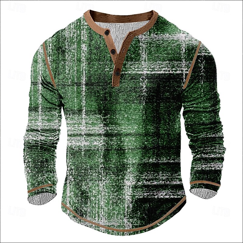 Men's Graphic Plaid Henley Shirt Tee Long Sleeve Vintage Fashion Designer Outdoor Casual Daily Spring &  Fall Brown Green Dark Blue Purple Henley Henley T-Shirt4