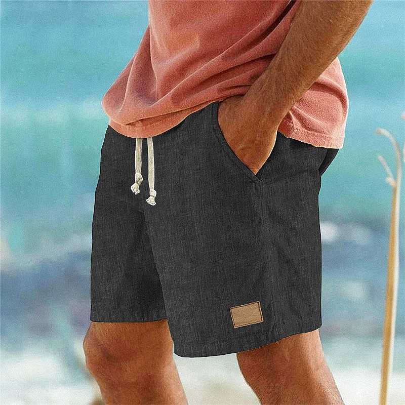 Men's Shorts Linen Shorts Summer Shorts Beach Shorts Pocket Elastic Waist Drawstring Plain Comfort Breathable Short Vacation Holiday Beach Hawaiian Boho Black Pink4