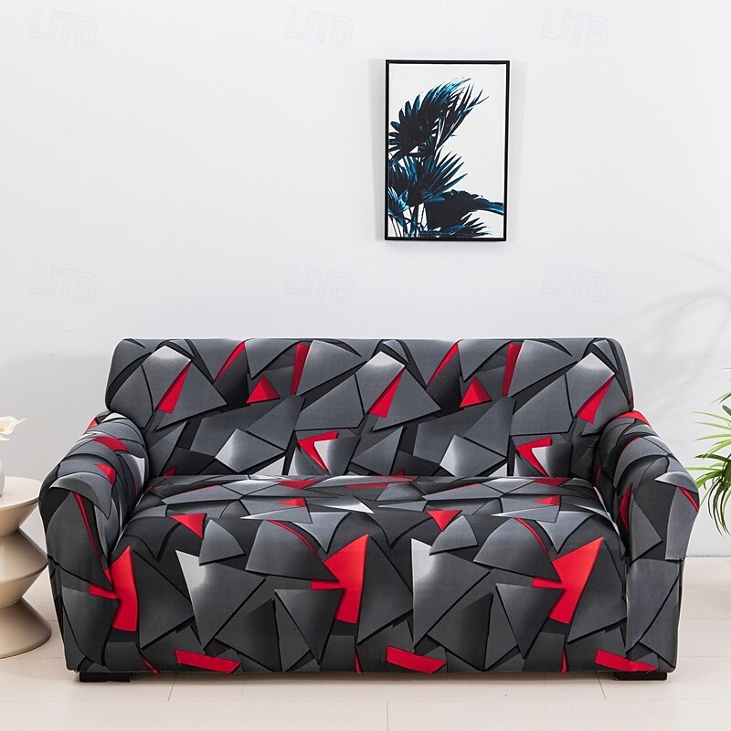 Elastic Sofa Cover With Geometry Print Stretchable Living Room Sofa Combination Horizontal Sofa Cover for 1/2/3/4 Seats Suitable for All Seasons4