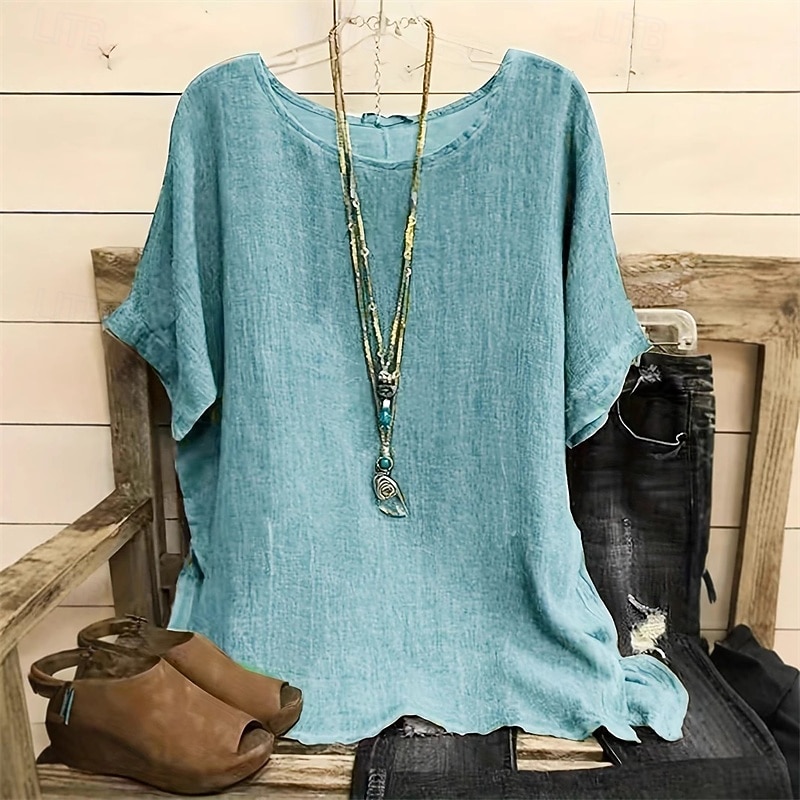 Women's T Shirt Tee Top Plain Fashion Modern Short Sleeve Crew Neck Regular Tops Daily Going out Blue Gray Summer