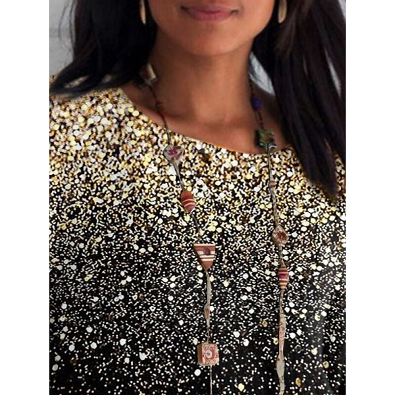 Women's Shirt Color Gradient Daily Casual 3/4 Length Sleeve Crew Neck Regular Tops Daily Holiday Print Purple Gold Summer Spring Fall2