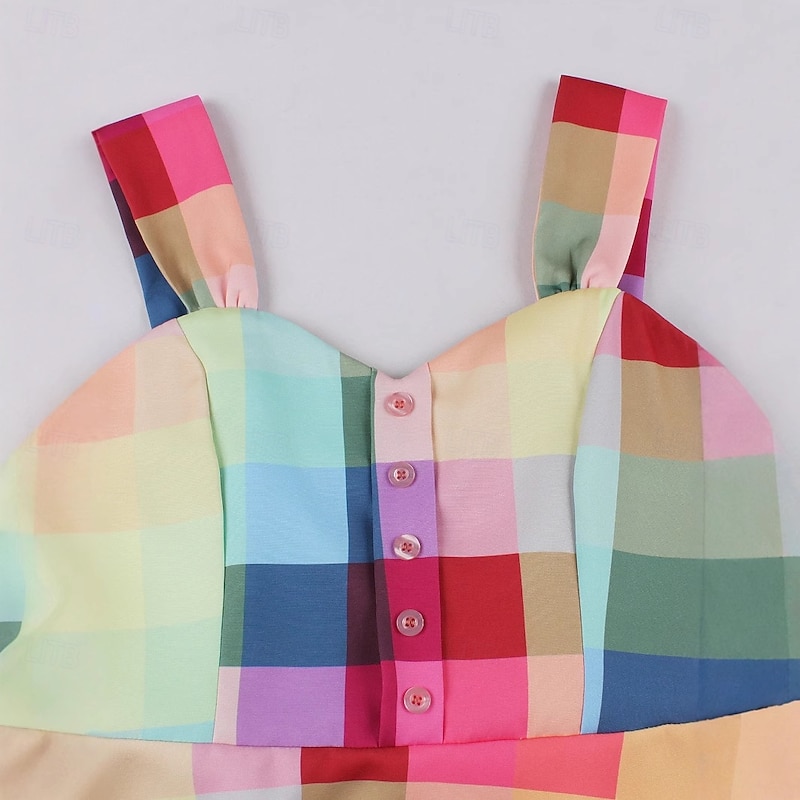 Retro Vintage 1950s Rockabilly Swing Dress Flare Dress Fit and Flare Plaid Fancy Dress Women's Masquerade Vacation Casual Retro Theme Party Adults Dress Spring & Summer4