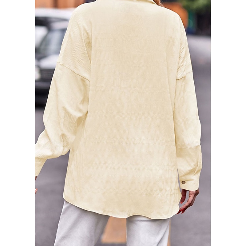 Women's Shirt Texture Blouse Plain Daily Stylish Basic Long Sleeve Shirt Collar Regular Tops Work Daily Holiday Buttons Yellow Pink Blue Spring Fall3