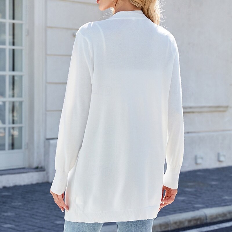 Women's Sweater Cardigan Fashion Streetwear Daily Striped Ribbed Open Front Knitted Long Sleeve Long Tops Knit Holiday Going out Weekend White / Black Black Fall Winter2