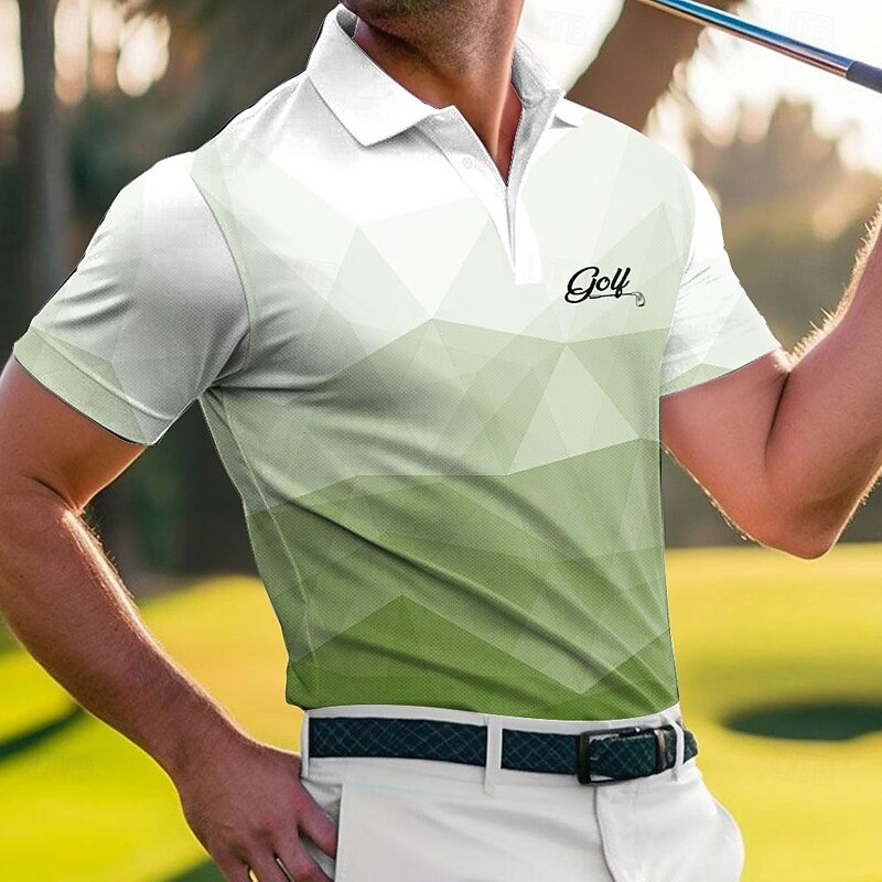 Men's Geometric Golf Polo Sports Polo Shirts Short Sleeve Polo Shirts Sportswear Casual Athleisure Outdoor clothing Daily Wear 3D Print Buttons Summer Blue Purple Green2