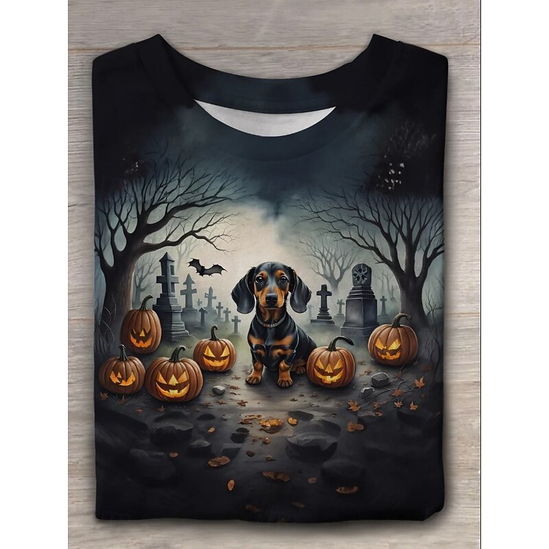 Halloween Women's T shirt Bat Graphic Animal Cat Vintage Stylish Classic Short Sleeve Crew Neck Round Neck Regular Tops Daily Weekend Print Black Blue Purple Brown Khaki Summer Spring Fall4