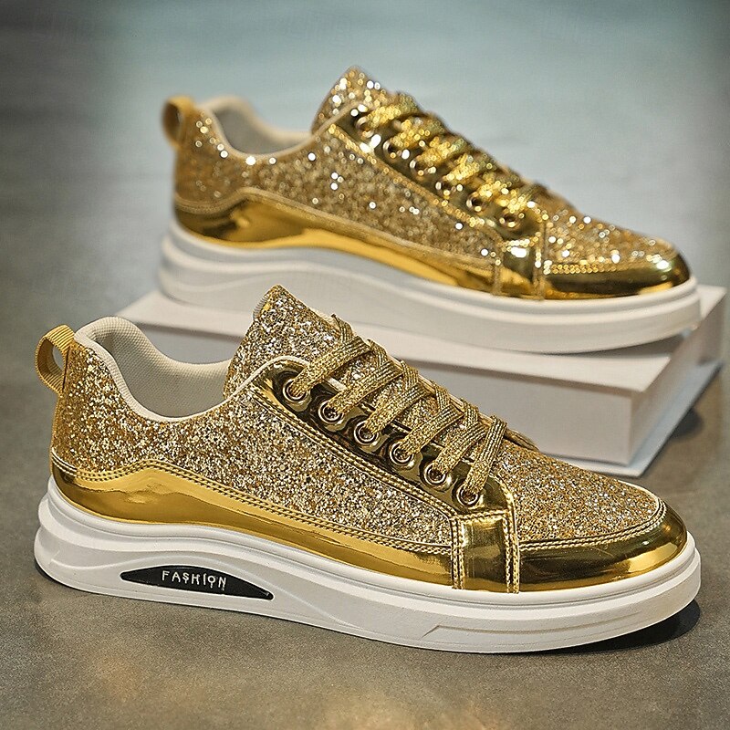 Men's Gold Glitter Sneakers Casual Fashion Shoes for Streetwear Parties and Holiday Events3