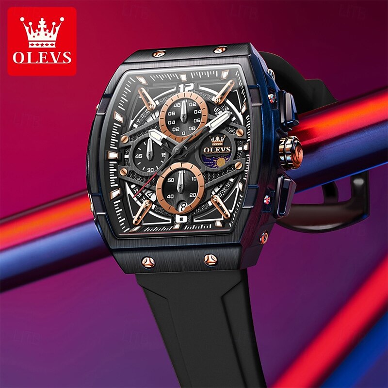 OLEVS Men Quartz Watch Luxury Large Dial Fashion Business Luminous Calendar Chronograph Waterproof Silicone Watch4