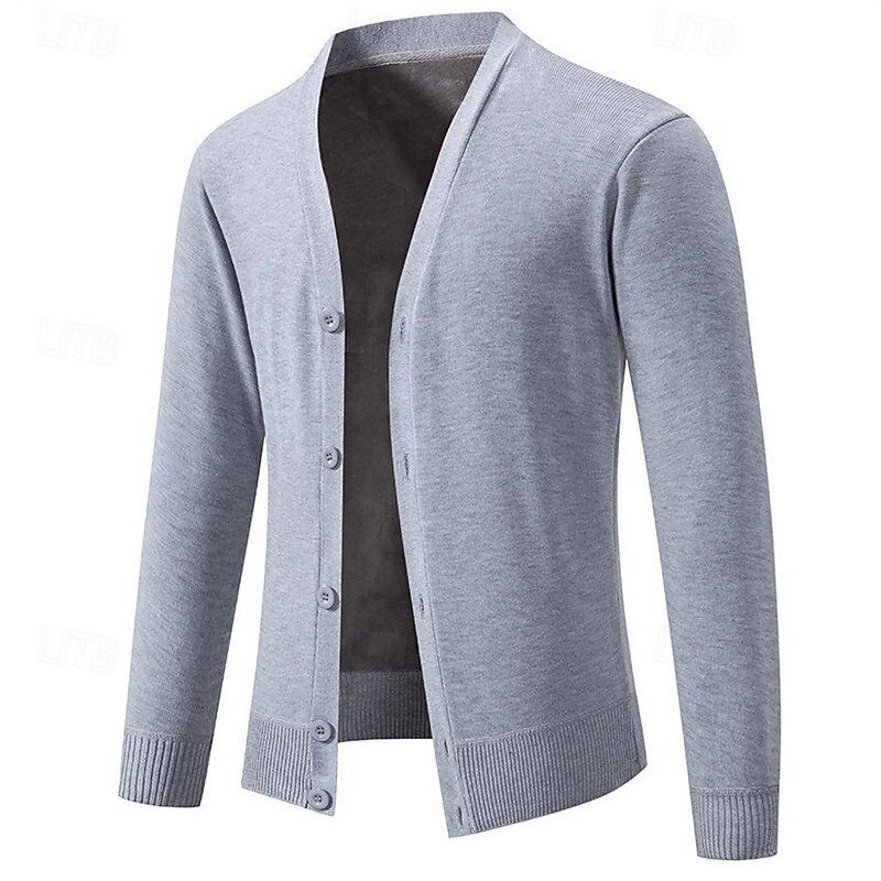 Men's Cardigan Sweater Cardigan Cropped Cardigan Sweater Cropped Sweater Ribbed Knit Regular Tops Button Up Knitted Solid / Plain Color V Neck Stylish Casual Daily Wear Going out Clothing Apparel3