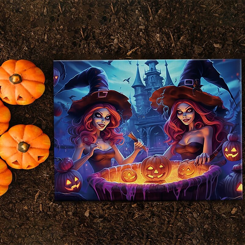 Halloween Pumpkin and Haunted Castle LED Canvas Wall Art - Battery Operated Lighted Wall Decor for 2025 Halloween home decoration light livingroom and bedroom3