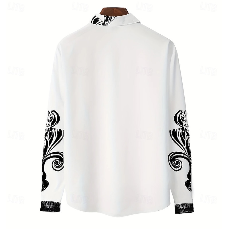 Men's Geometric Scrollwork Halloween Costumes Shirt Button Up Shirt Casual Dress Shirt Long Sleeve Dark Gothic Style Vacation Daily Streetwear Summer Spring Turndown 3D Print Collared Shirts Black2