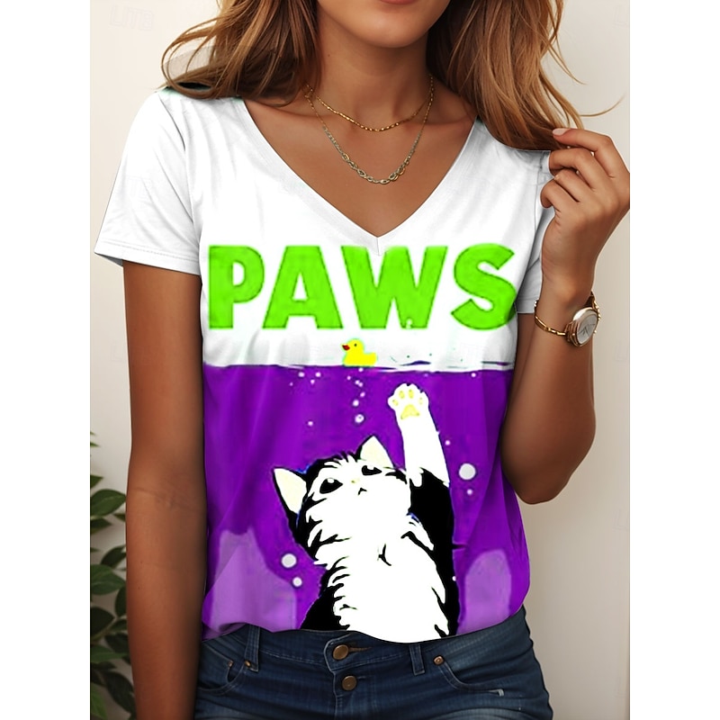 Women's T Shirt Graphic Animal Letter Vintage Stylish Classic Short Sleeve V Neck Regular Tops Daily Weekend Print Red Blue Purple Green Summer Spring4