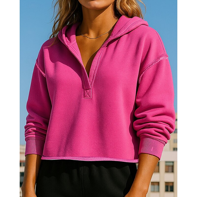 Women's Hoodie Sweatshirt Running Top Short Long Sleeve Top Athleisure V Neck Solid Colored Sun Protection Windproof Gym Outdoor Running Sportswear Activewear Black Pink Dark Gray