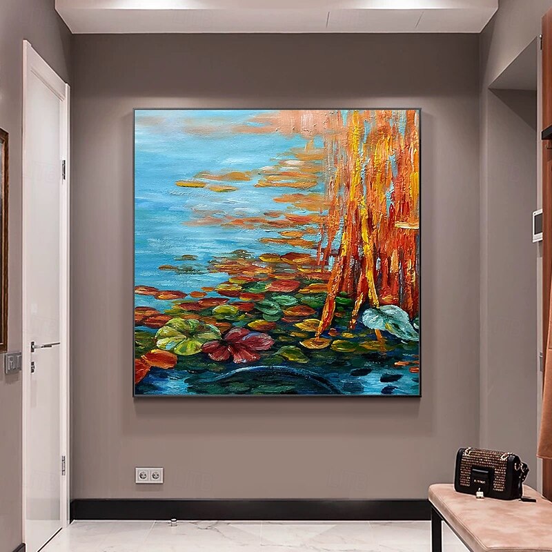 Mintura Handmade Lotus Oil Paintings On Canvas Wall Art Decoration Modern Abstract Flower Picture For Home Decor Rolled Frameless Unstretched Painting