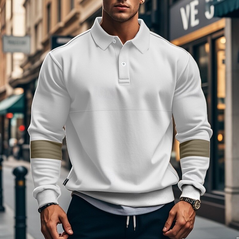 Men's Sweatshirt Polo Sweatshirt Black White Army Green Khaki Gray Polo Collar Color Block Patchwork Sports & Outdoor Casual Daily Streetwear Cool Designer Spring &  Fall Clothing Apparel Hoodies2