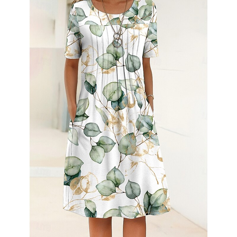 Women's Midi Dress Shift Dress Summer Dress Vacation Casual Daily Regular Fit Floral Graphic Short Sleeve Crew Neck White Pink Blue Sky Blue Summer Spring4