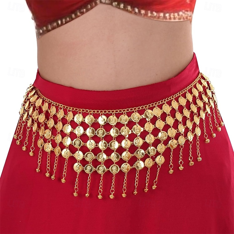 Belly Dance Hip Scarf Belt with Coins Belly Dancing Skirt Dancer Belt for Bellydance Halloween Costume Accessory