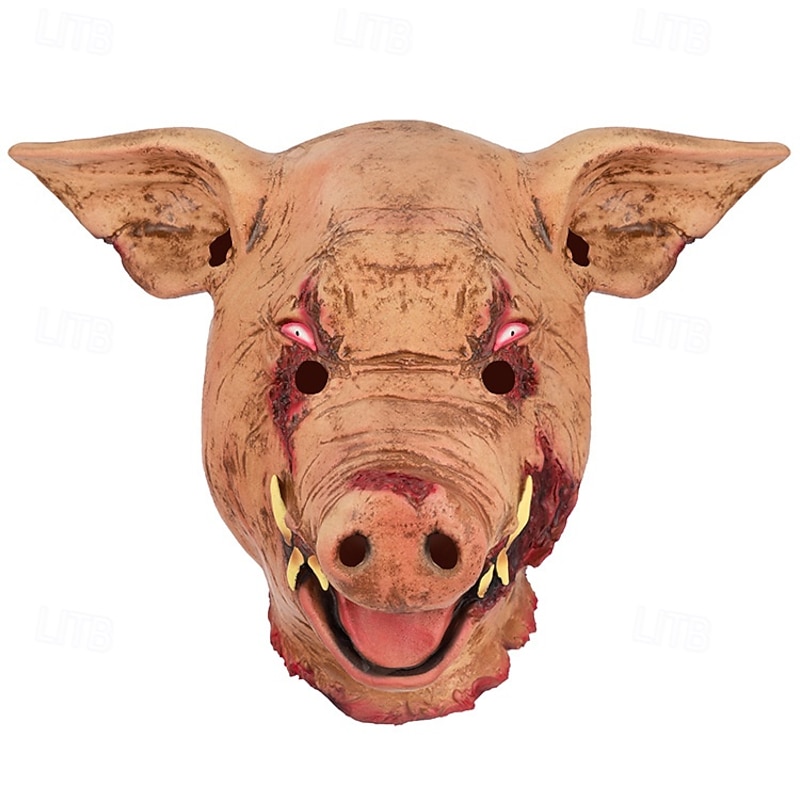 Halloween Creepy Pig Head Mask for Adults, Realistic Scary Costumes Latex Face Mask, Horror Full Head Pig Mask for Haunted House, Cosplay, and Masquerade Party Decor3