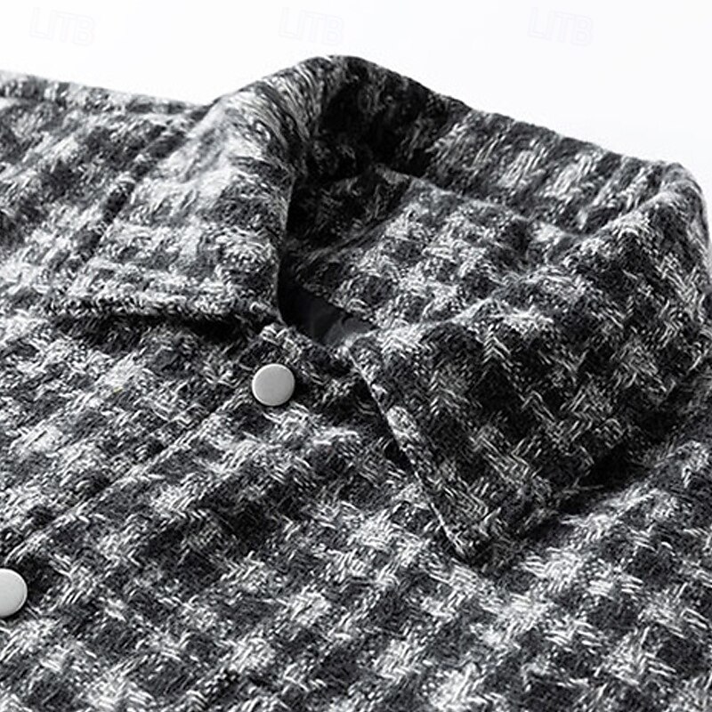 Men's Lightweight Jacket Casual Jacket Vacation Daily Warm Pocket Fall Winter Plaid Fashion Classic Lapel Regular Black Khaki Gray Jacket3