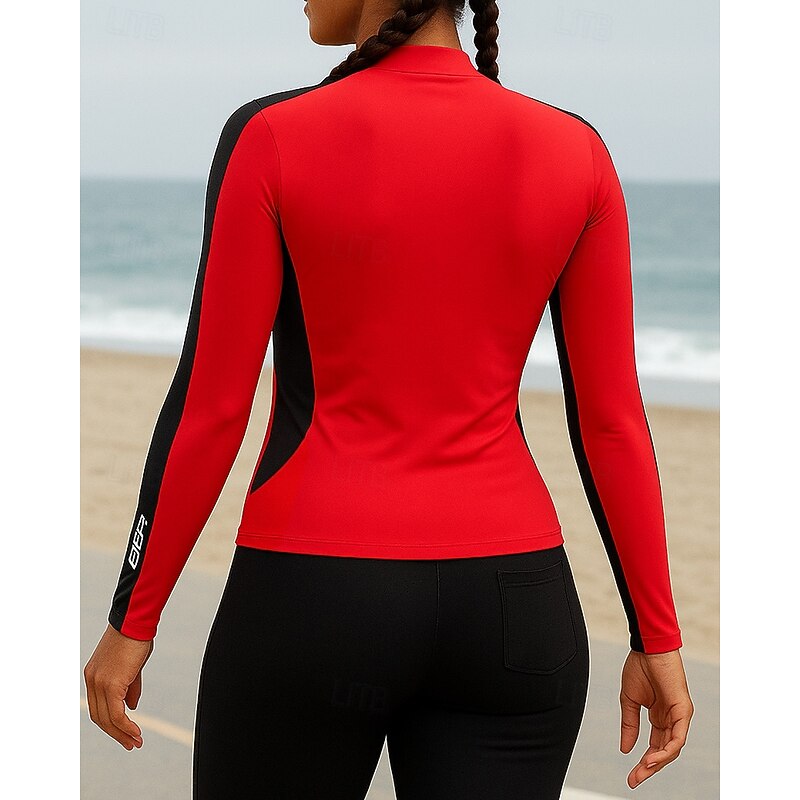 Women's Running Top Sports Sweatshirt Quarter Zipper Long Sleeve Top Athleisure Color Block Breathable Outdoor Running Yoga Sportswear Activewear Black White Red2