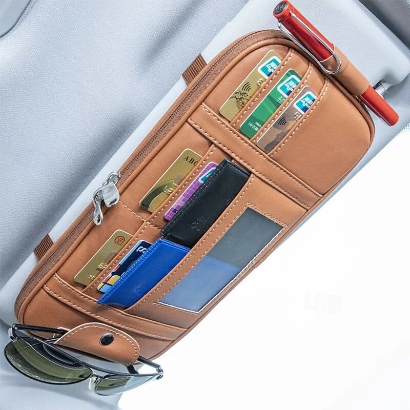 Versatile Sun Visor Storage Bag Car Organizer with Card Holder Document Pocket Sunglasses Clip Multi-Purpose Vehicle Accessory for Driver License Tickets Essentials Storage4