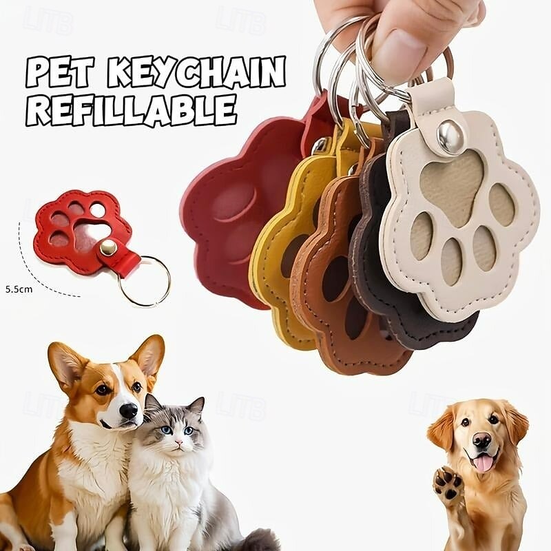 Pet Paw Shaped Leather Keychain Creative Keepsake Pendant for Cat Dog Hair Memory Storage Cute Charm Accessory for Handbag Purse Decoration