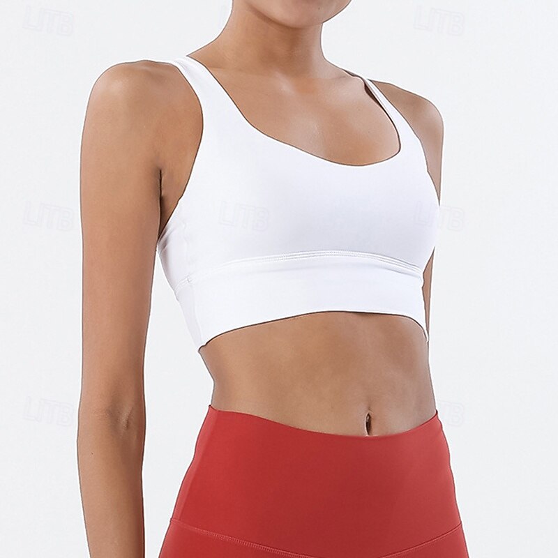 Women's Yoga Crop Tank Top Sports Bra Underwear Medium Support Wireless Padded Solid / Plain Color Sport Activewear Light Blue Black Pilates Running Yoga2