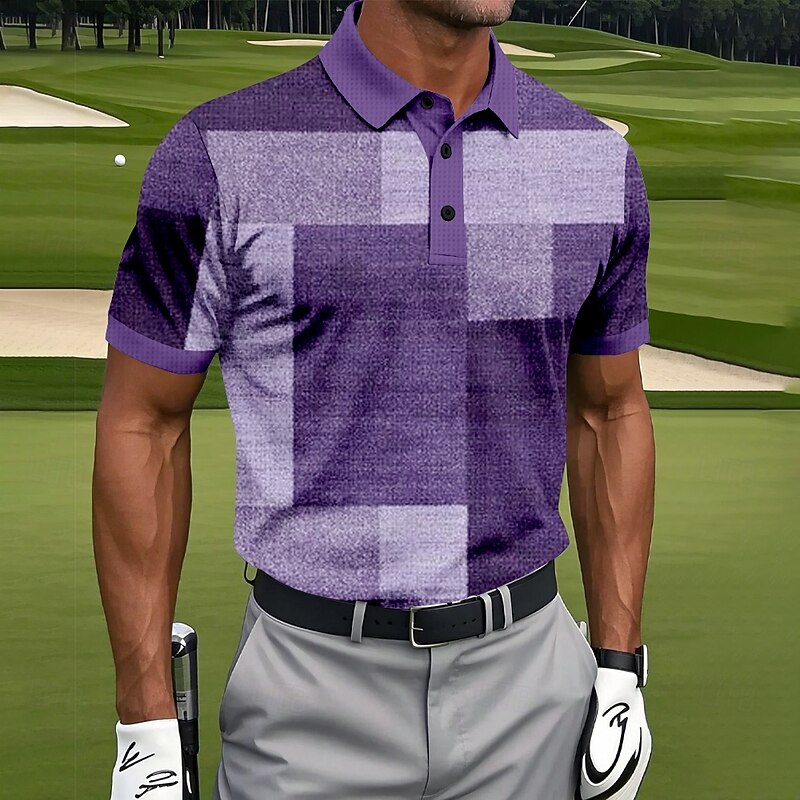 Men's Patchwork Golf Polo Sports Polo Shirts Short Sleeve Polo Shirts Collared Shirts Casual Athleisure Buttons Summer Blue Purple Green2