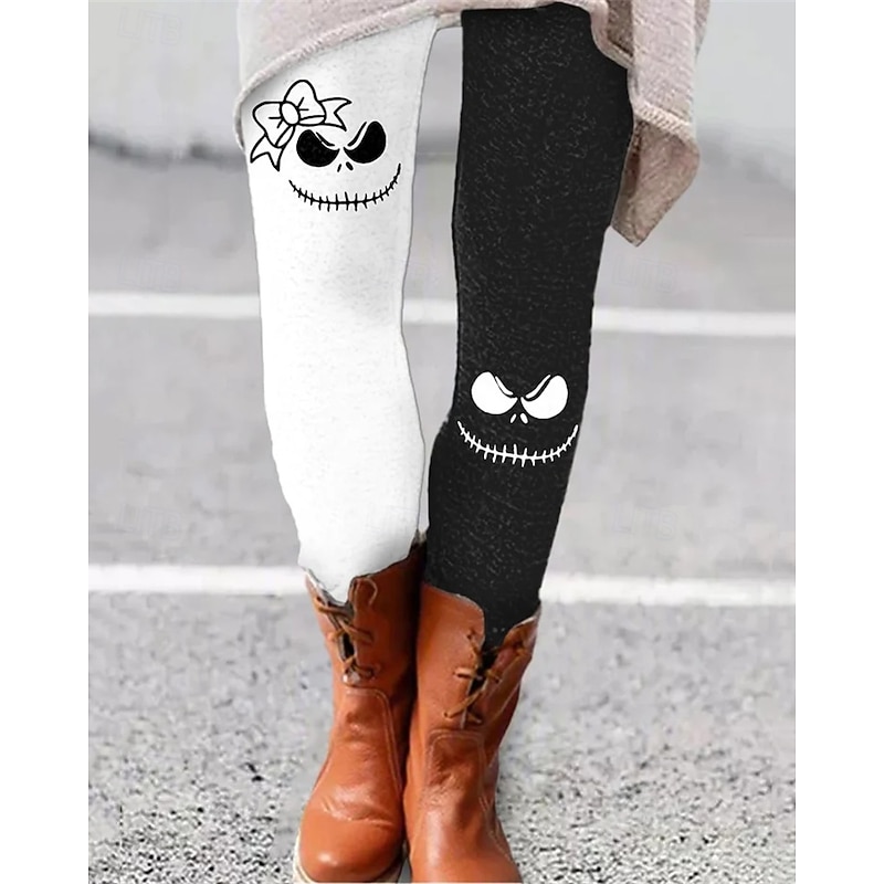 Women's Pants Trousers Leggings Streetwear Casual Full Length High WaistPantsHalloween Graphic Color Block Elastic Waist Print Breathability Comfortable Stretchy Vacation Street Daily Wear Black - Main Image