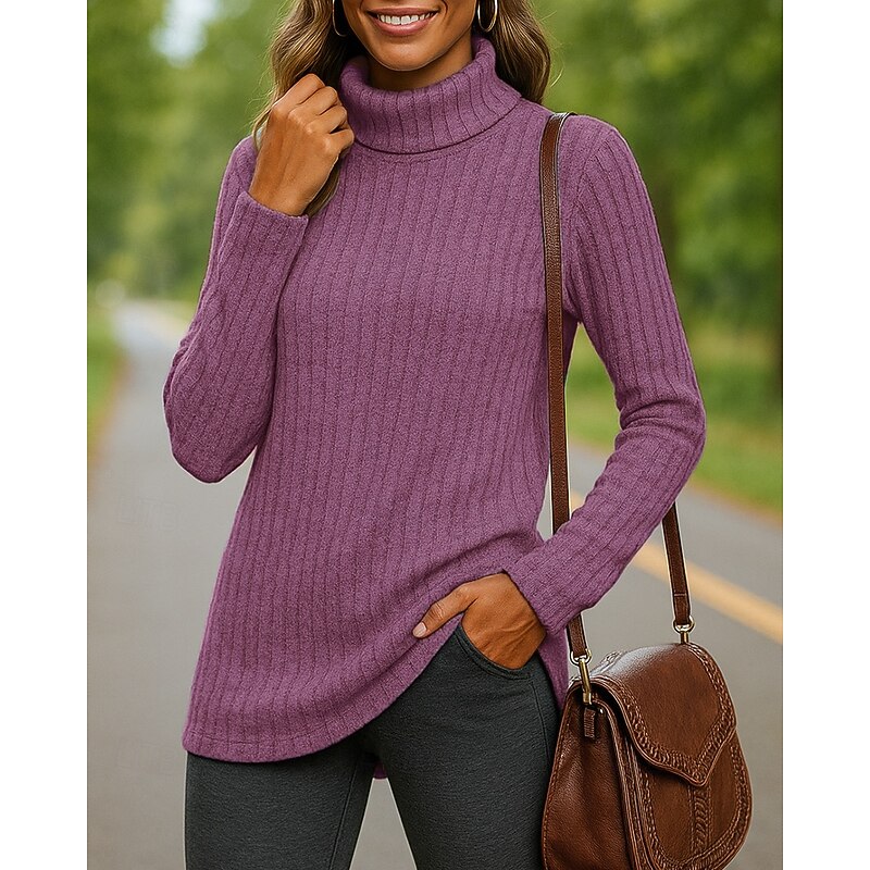 Women's Pullover Sweater Turtleneck Sweater Long Sleeve Top Athleisure High Neck Solid Colored Fashion Warm Outdoor Sportswear Activewear Dark Grey Black Red4