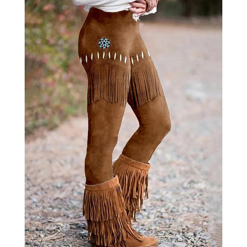 Women's Pants Trousers Leggings Cozy Leggings Vintage Boho Full Length High Waist Graphic Prints Elastic Waist Print Breathability Comfortable Stretchy Vacation Street Daily Wear Blue Brown Spring