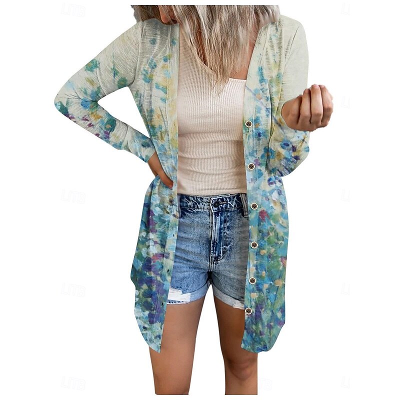 Women's Casual Jacket Comfortable Breathable Print Casual Butterfly Vacation Street Casual Daily Wear Single Breasted Long V Neck Regular Fit Long Sleeve Outerwear White Red Purple Summer Spring4