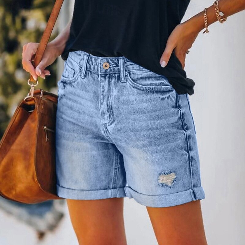 Women's Shorts Slacks Streetwear Casual Short Natural Plain Pocket Comfortable Vacation Weekend Light Sky Blue Navy Black Dark Navy Summer Regular Fit4