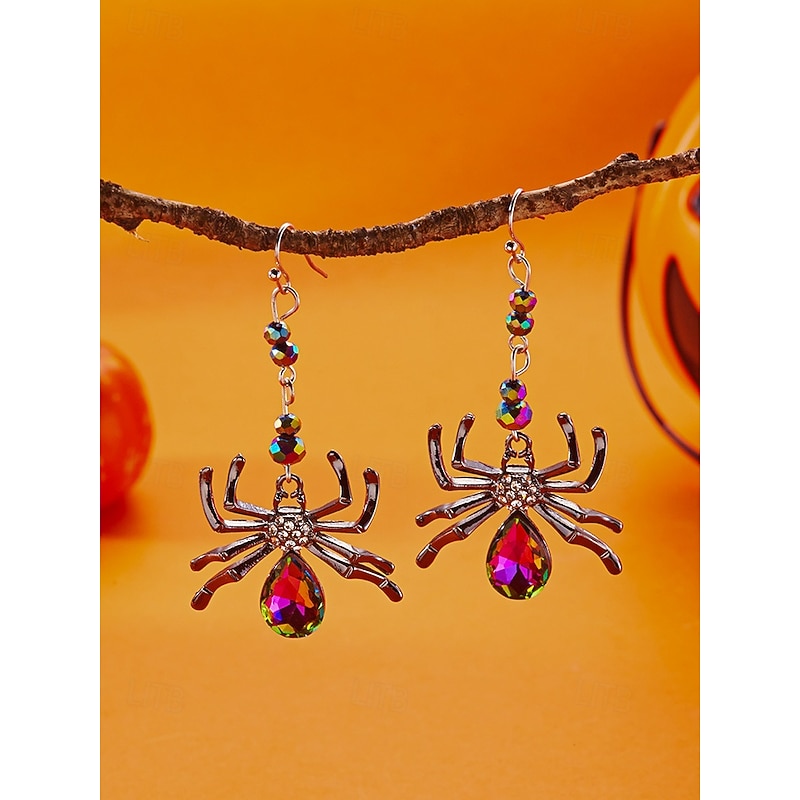 Women's Halloween Spider Drop Earrings – Colorful Crystal Alloy Design, Lightweight Statement Jewelry for Parties, Cosplay & Nightclub Events3