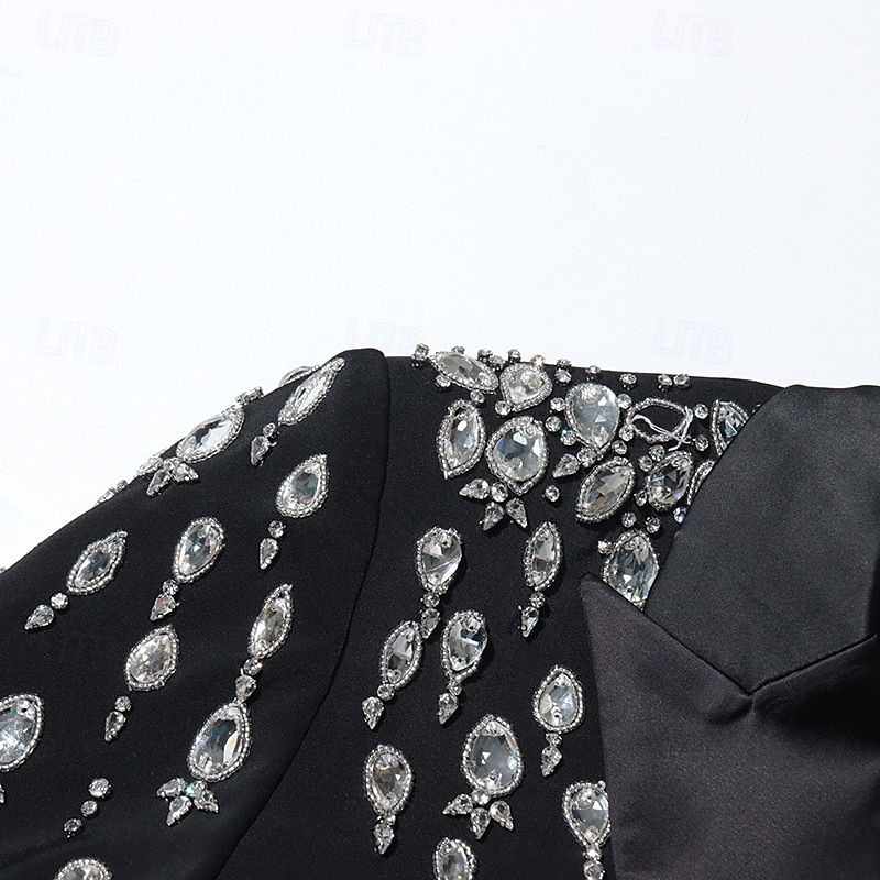 Women's Blazer Sport Coat Formal Wedding Guest Rhinestones Elegant Long Sleeve Peak Lapel Double Breasted4