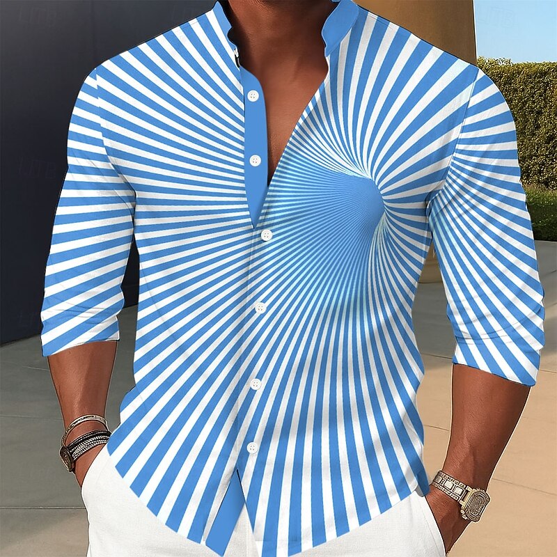 Men's Optical Illusion Hole Shirt Stand Collar Shirt Long Sleeve Fashion Casual Dailywear Holiday Spring Fall Mandarin Collar Band Collar 3D Print Button Up Shirts Black Blue Orange Green4