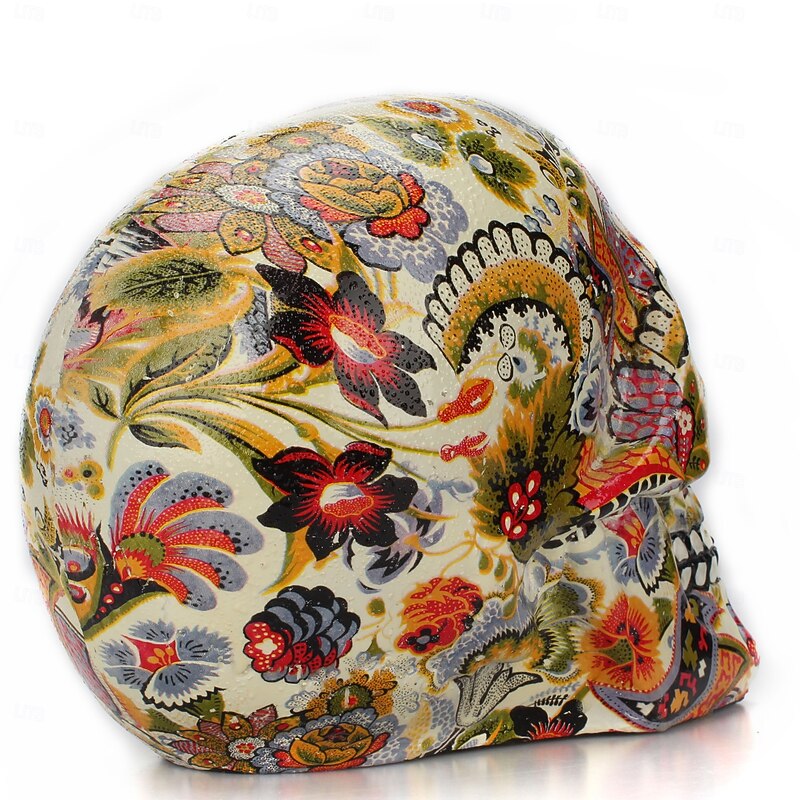 Halloween Resin Figurine 3D Water Transfer Printed Vintage Skull Ornament Trendy Pattern Resin Desktop Decoration Gothic Home Accent Spooky Halloween Craft Display3