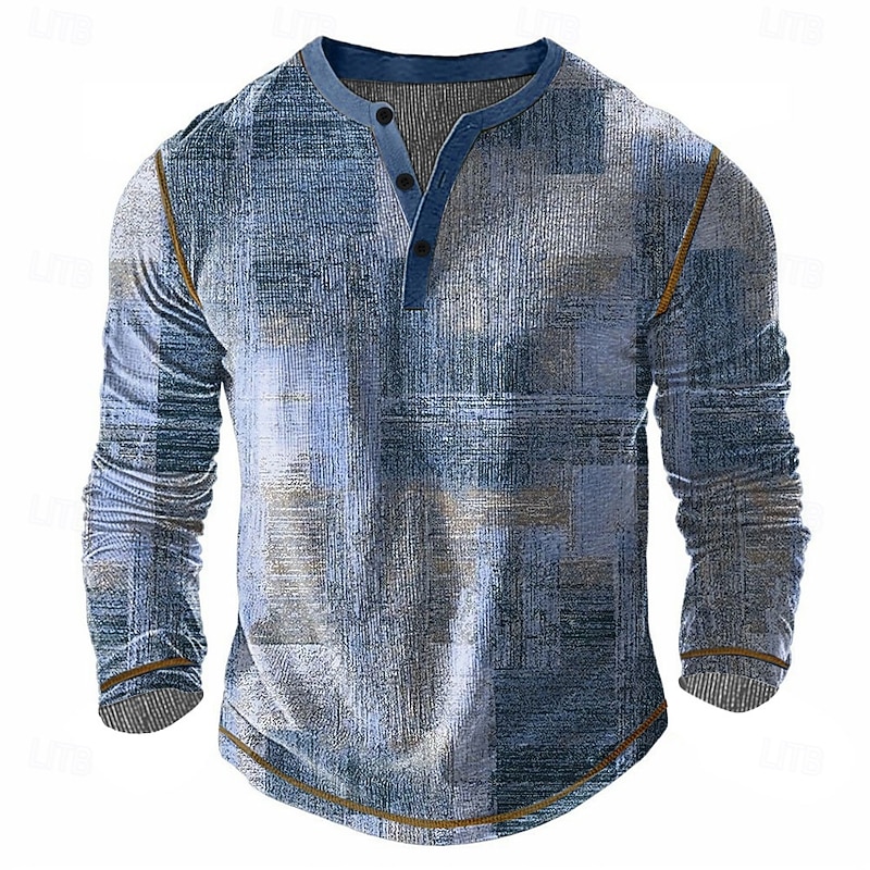 Men's Graphic Henley Shirt Waffle T Shirt Long Sleeve Vintage Daily Retro Vintage Sports Outdoor Casual Holiday Spring & Summer All Seasons Dark Brown Grey Blue Coffee Green Henley Henley T-Shirt3