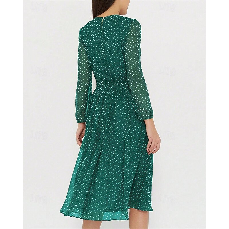 Women's Midi Dress Casual Dress Swing Dress Fashion Modern Daily Beach Weekend Regular Fit Polka Dot Long Sleeve Crew Neck Black Navy Blue Brown Green Spring Fall3