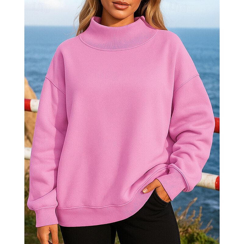 Women's Fleece Sweatshirt Pullover Sweatshirt Long Sleeve Top Athleisure Solid Colored Thermal Warm Windproof Hiking Workout Running Sportswear Activewear Black White Pink