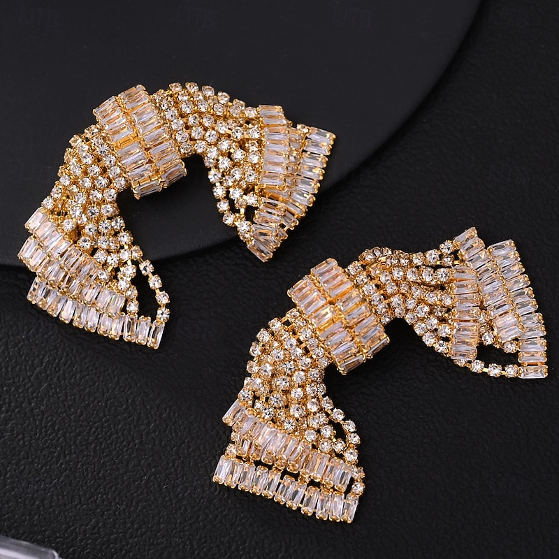 Women's Stud Earrings Layered Precious Bowknot Fashion Unique Design Imitation Diamond Earrings Jewelry Golden For Wedding Christmas Party Holiday 1 Pair2