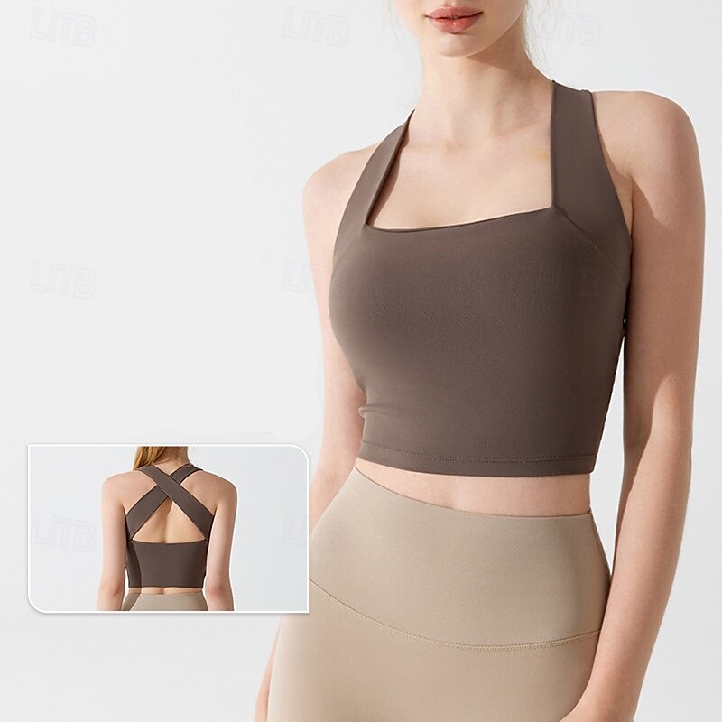 Women's Workout Tank Tops Sports Bra Underwear Medium Support Breathable Wireless Padded Solid / Plain Color Sport Activewear White Purple Gym Fitness Yoga