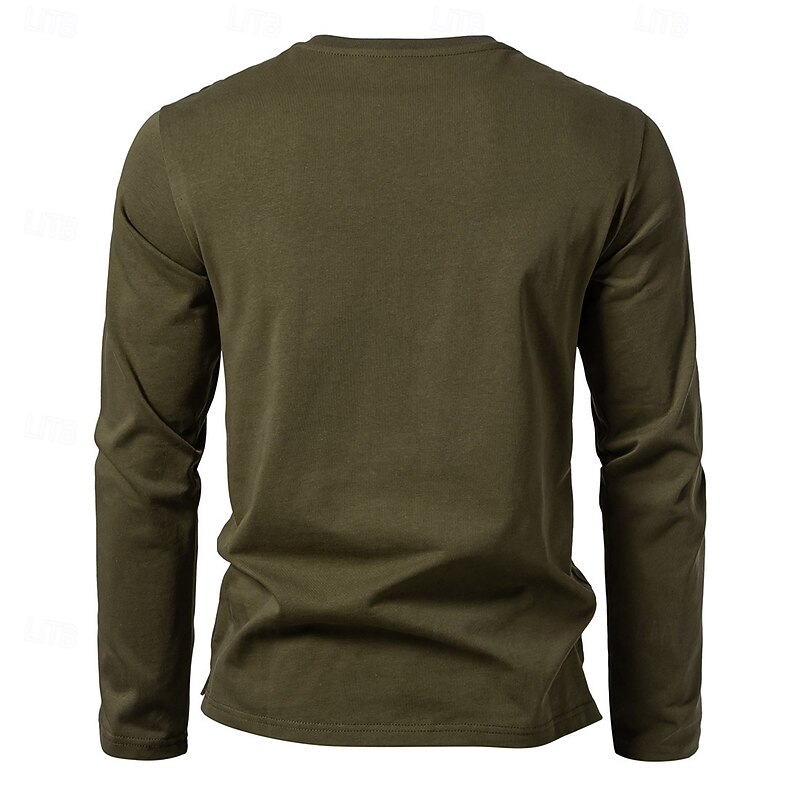 Men's 100% Cotton T Shirt Long Sleeve V Neck All Seasons Daily Casual V Neck Training Outdoor Vacation Black White Brown Top Tee for Men3