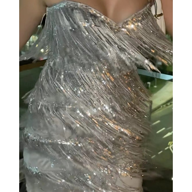 Women's Mini Dress Sequin Dress Cocktail Dress Elegant Dress Fashion Sexy Dress Evening Party Club Weekend Regular Fit Plain Sleeveless Straps Silver Summer Spring3