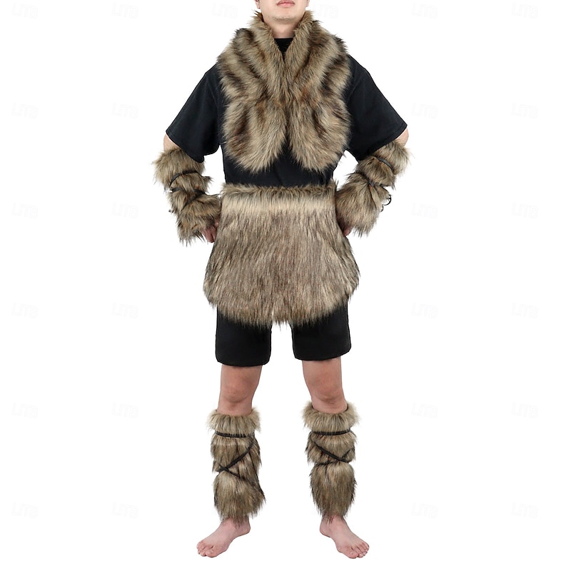 Retro Vintage Medieval Renaissance Outfits Faux Fur Costume Warrior Viking Fancy Dress Men's Viking Halloween Carnival Performance Party LARP Adults Shawl Leg Warmers More Accessories